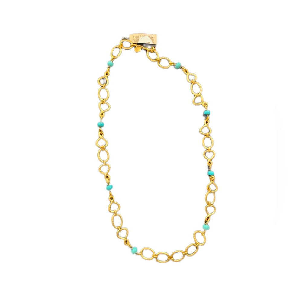 Ralph Lauren layered necklace with hammered gold links and turquoise accents